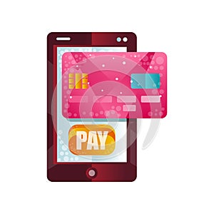 Modern smartphone and credit card, phone wallet, mobile payment, online banking, shopping, e commerce concept flat