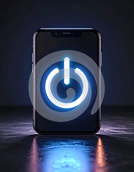 Smartphone with Glowing Power Button Icon
