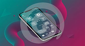 Modern smartphone displaying a user interface with multiple app icons, including