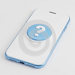 Smartphone with Blue Question Mark Button on White Screen mobile phone cell phone