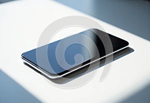 Modern smartphone with a sleek design placed on a white surface with shadows