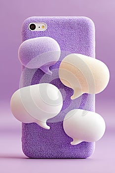 Modern smartphone with speech bubbles on a vibrant purple backdrop