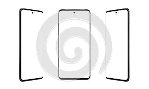 Modern smartphone with thin, round edges in three positions