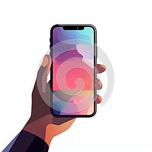 illustration of a new iPhone in hand on a white background