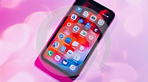 Modern smartphone with vibrant social media apps photo