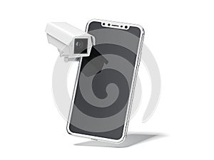 Modern smartphone with white spy cams. 3d rendering