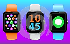 Modern smartwatch with colorful straps and widgets on the screen