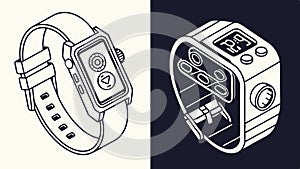 Modern smartwatch device with user interface icons on vector display. vector design Generative AI