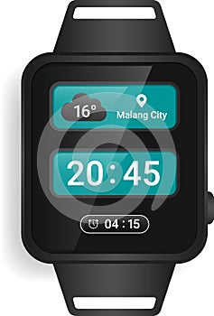Modern Smartwatch Interface Displaying Time, Weather, and Location Details photo