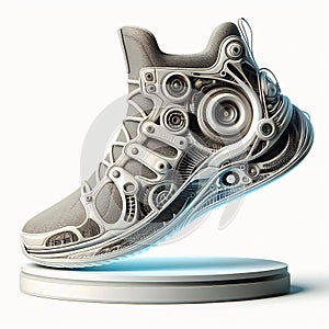 A modern sneaker with dynamic water and light effects.