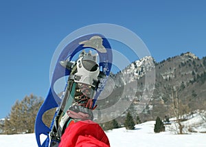 Modern snowshoe in the mountain photo