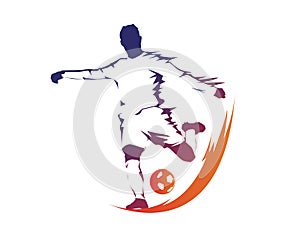 Modern Soccer Player In Action Logo - Ball On Fire Penalty Kick