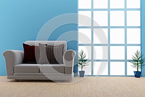 Modern sofa in the empty room interior in 3D render