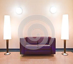 Modern sofa and floor lamps photo