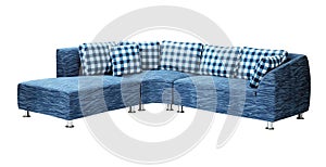 Modern sofa furniture with blue and white checkered pillows