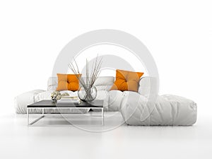 Modern sofa isolated on white background 3D rendering