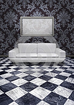 Modern sofa on marble floor