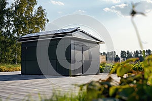 Modern Solar Panels on a roof of house with sunlight.