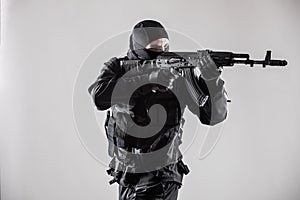 Modern soldier with rifle isolated