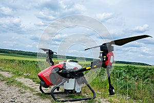 A modern solution in agricultural. Use of robotic systems with agriculture spraying drone fly to sprayed spraying chemical from