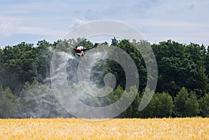 A modern solution in agricultural. Use of robotic systems with agriculture spraying drone fly to sprayed spraying chemical from