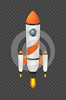 Modern space rocket with two thrusters flying in space, illustration