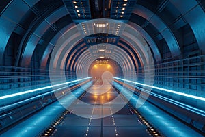 Modern spaceship tunnel corridor gate, abstract background, 3D illustration