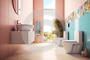 Modern spacious bathroom. Generate Ai