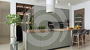 Interior of a modern and spacious kitchen