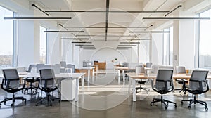 Bright Corporate Office Space With Desks and Chairs During the Day