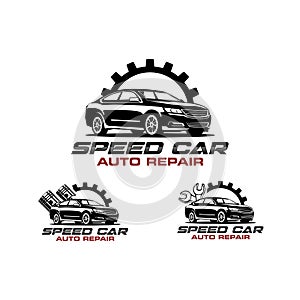 Modern speed car auto repair with gear logo vector