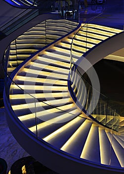 Modern spiral stairs decorated with led light