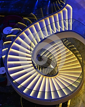 Modern spiral stairs decorated with led light photo