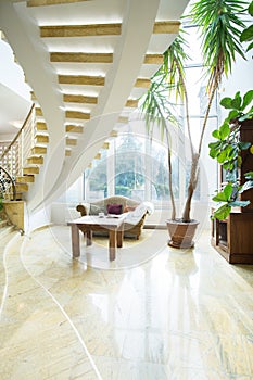 Modern spiral stairs in luxury villa