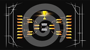 Modern sport game bracket board with gold champion trophy against black background. Illustration in tech theme style