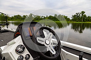 Modern sportfishing boat dashboard and electronics