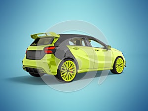 The modern sports car is light green gray 3d rendering not blue background with shadow