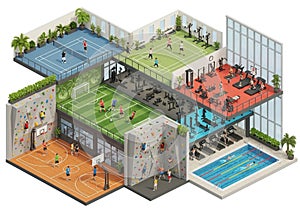 Modern sports complex showcasing multiple activity