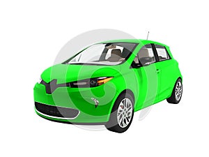 Modern sports electric car hatchback green for family 3D render
