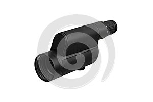 Modern spyglass. Long-range observation device. Monocular isolate on a white back
