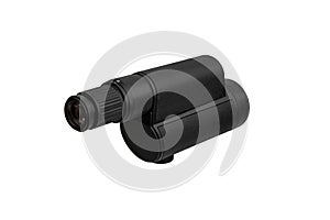 Modern spyglass. Long-range observation device. Monocular isolate on a white back