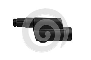 Modern spyglass. Long-range observation device. Monocular isolate on a white back
