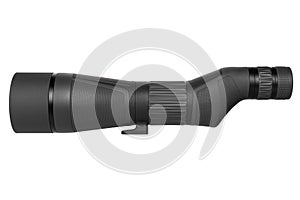 Modern spyglass. Long-range observation device. Monocular isolate on a white back