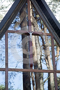 Modern St. Ann Glass Covered Church With A Cross