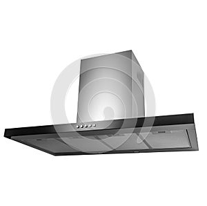 Modern stainless kitchen hood, isolated on white.