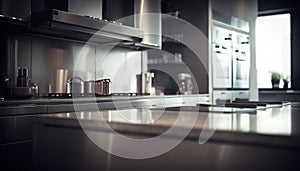 Modern stainless steel kitchen appliances in a luxury apartment interior generated by AI