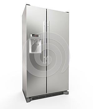 Modern Stainless Steel Refrigerator isolated on white background - 3D Rendering