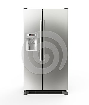 Modern Stainless Steel Refrigerator isolated on white background - 3D Rendering