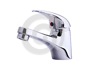 Modern stainless steel tap. Isolated. photo