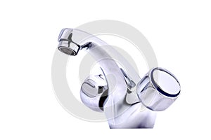 Modern stainless steel tap. Isolated on white. photo